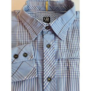NWT CAVI Men's 2XL Blue Plaid Side & Front Pockets Button Long Sleeves Shirt
